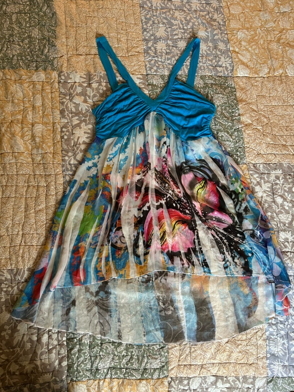 Vibrant Blue Butterfly Print Sleeveless High-Low Tank